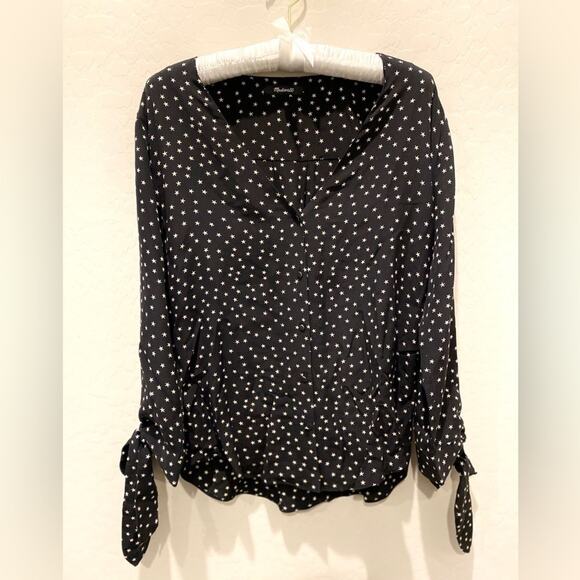 MADEWELL | Silk Star Print Blouse Black White | Size Small - Picture 2 of 9